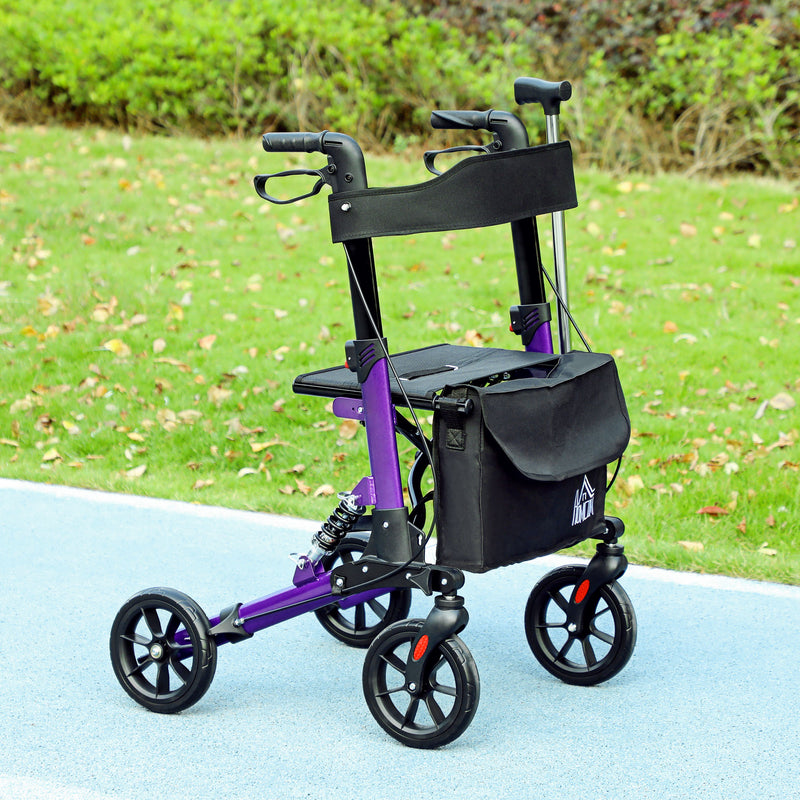 Lightweight Folding Rollator Walker with Seat Backrest Storage and Brakes for Seniors Purple by HOMCOM AOSOM