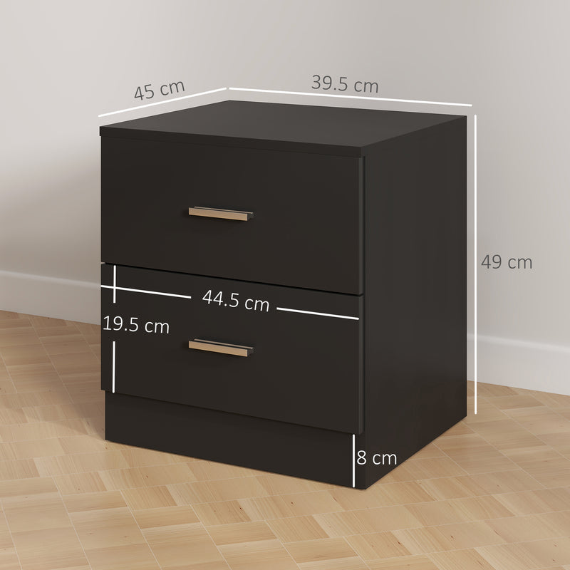 Modern Bedside Table with Two Storage Drawers for Bedroom or Lounge Use Black AOSOM