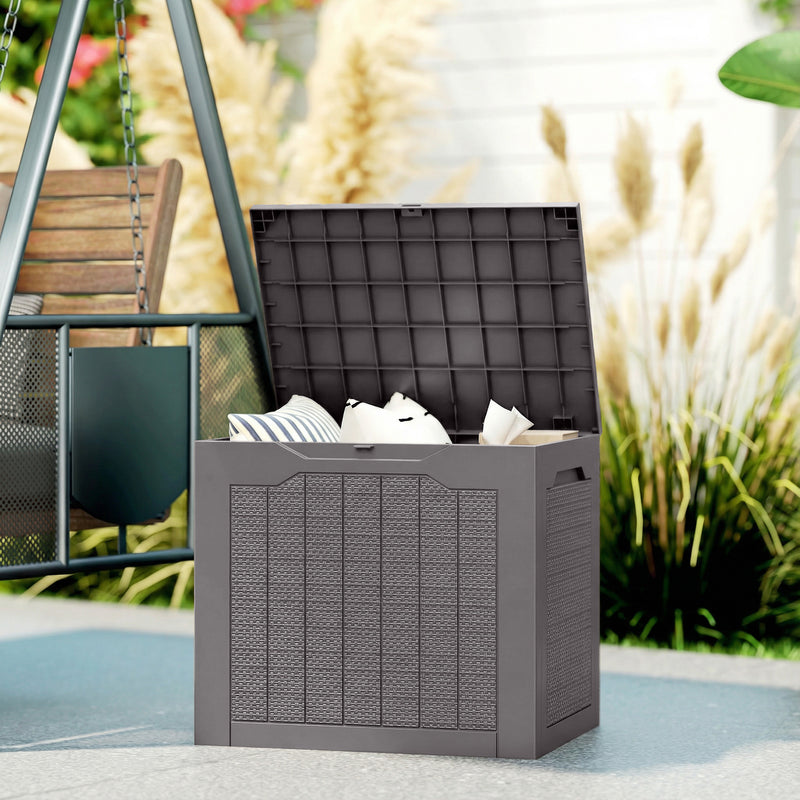 Outdoor Garden Storage Box with Lid  Water Resistant Lockable Plastic Deck Box Storage Container for Cushions, Wellies, Logs, Coal & Garden Tools (93L)