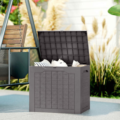 Outdoor Garden Storage Box with Lid  Water Resistant Lockable Plastic Deck Box Storage Container for Cushions, Wellies, Logs, Coal & Garden Tools (93L)