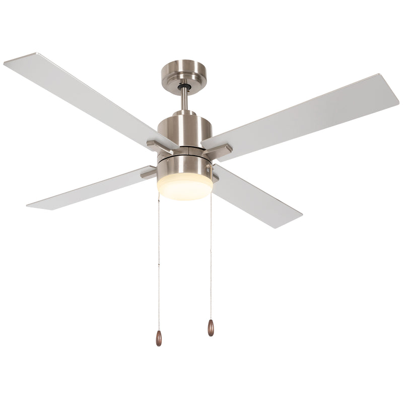 Ceiling Fan with LED Light and Reversible Blades Ideal for Low Ceilings Silver Natural AOSOM