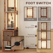 Modern LED Floor Lamp With Shelves And Drawer For Living Room Or Bedroom, Rustic Brown