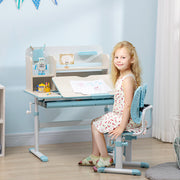 Kids Study Desk and Chair Set with Storage Shelves and Washable Cover for Ages 3 to 12, Blue