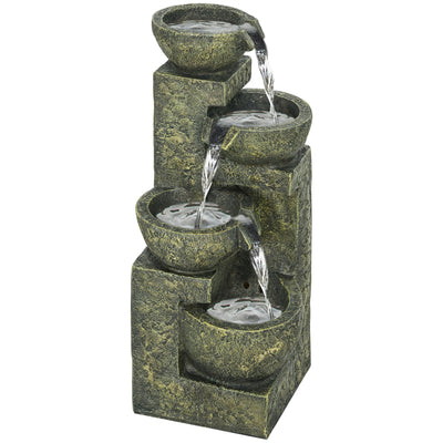 4 Tier Garden Water Fountain Feature with Stone Effect Bowls and Adjustable Water Flow