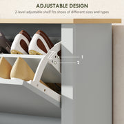 Grey Slim Shoe Cabinet For Entryway - 2 Flip Doors - Holds 12 Pairs With Adjustable Racks - 72x26x80cm Homcom