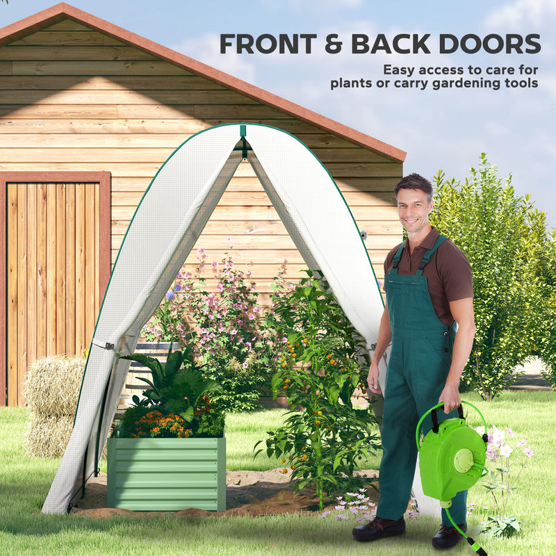 Walk In Tunnel Greenhouse With Screen Windows And Sandbags For Garden Growing White AOSOM