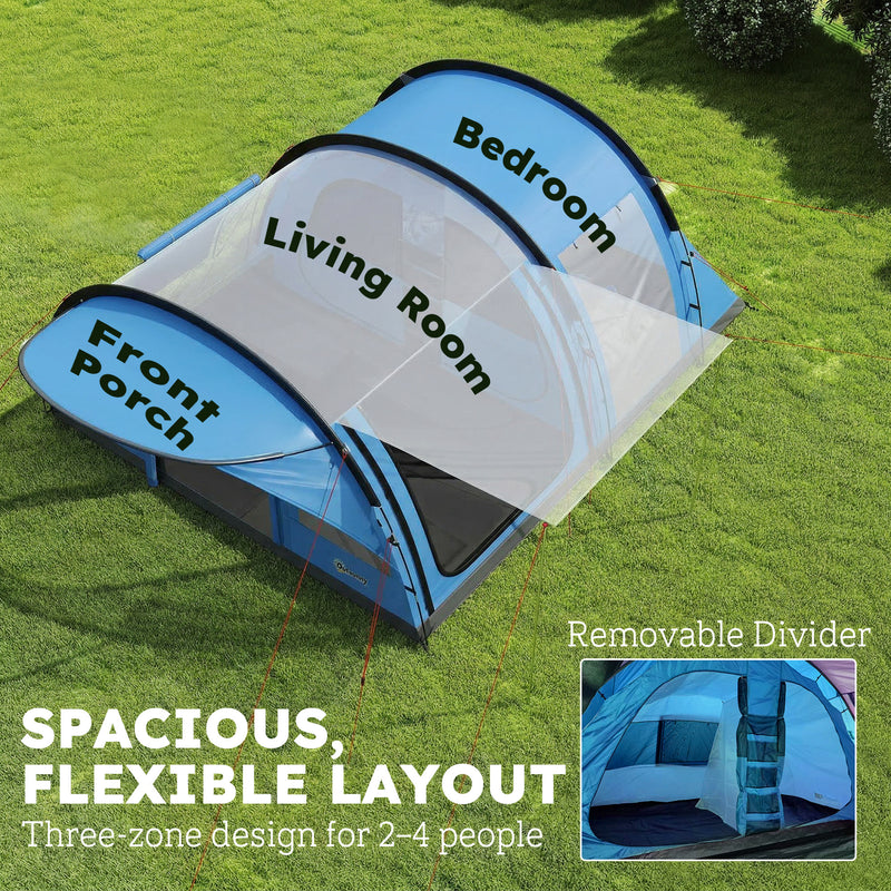 Family Waterproof Camping Tent with Removable Divider and Spacious Living Area Sky Blue Grey