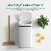 Sensor Kitchen Bin 48L Hands Free Waste Disposal with Soft Close Lid White Homcom