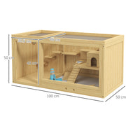 Wooden Hamster Cage with Water Bottle Platforms Openable Roof Sliding Tray and Seesaws by PawHut