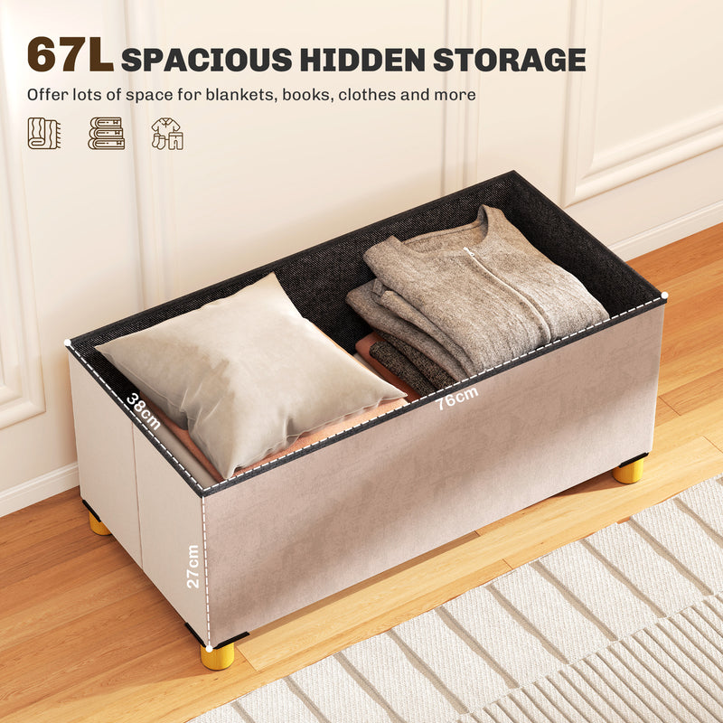 Velvet Storage Ottoman with Hidden Compartment and Foldable Design for Small Spaces