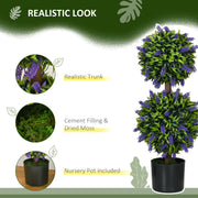 Set of 2 Artificial Lavender Topiary Trees with Pots for Indoor and Outdoor Use, Purple