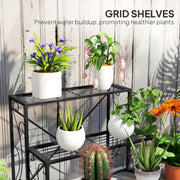 Black 3 Tier Metal Plant Stand for Indoor and Outdoor with Vintage Ladder Design by Outsunny