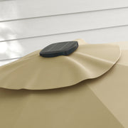 Khaki 3m Cantilever Garden Parasol With Base And Solar LED Lights For Outdoor Shade
