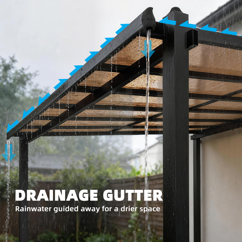 Lean To Pergola with Waterproof Roof for Year Round Garden Shelter Dark Grey Outsunny