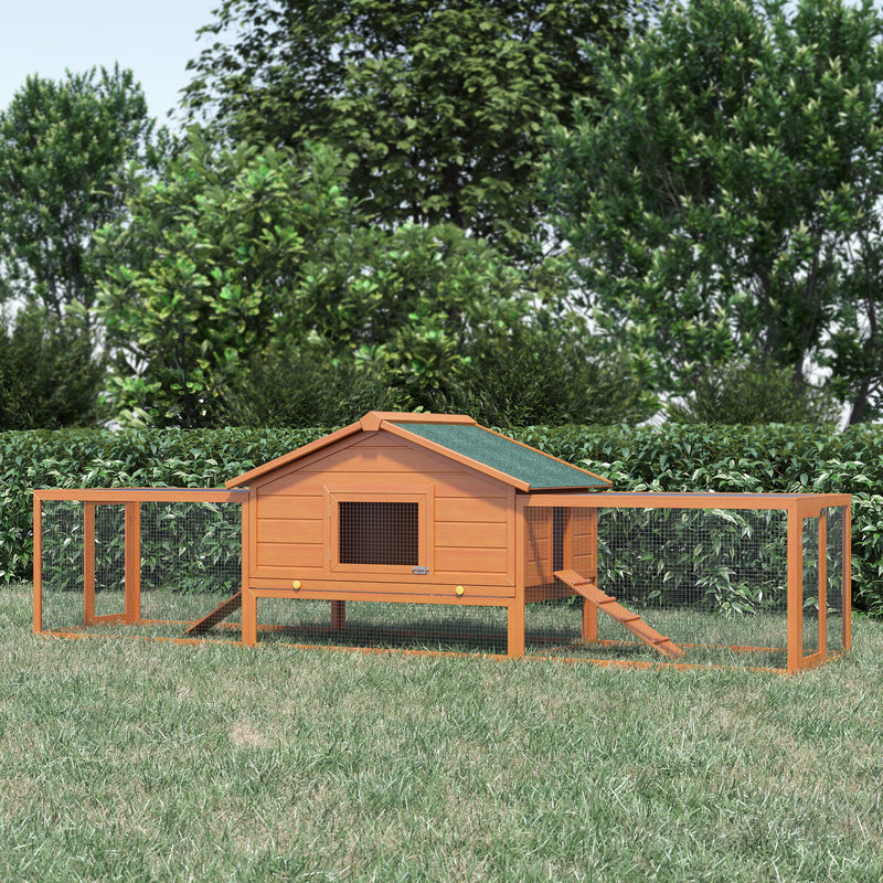 Wooden Guinea Pig Hutch with Ramp Two-Level Shelter for Outdoor Use Golden Red AOSOM