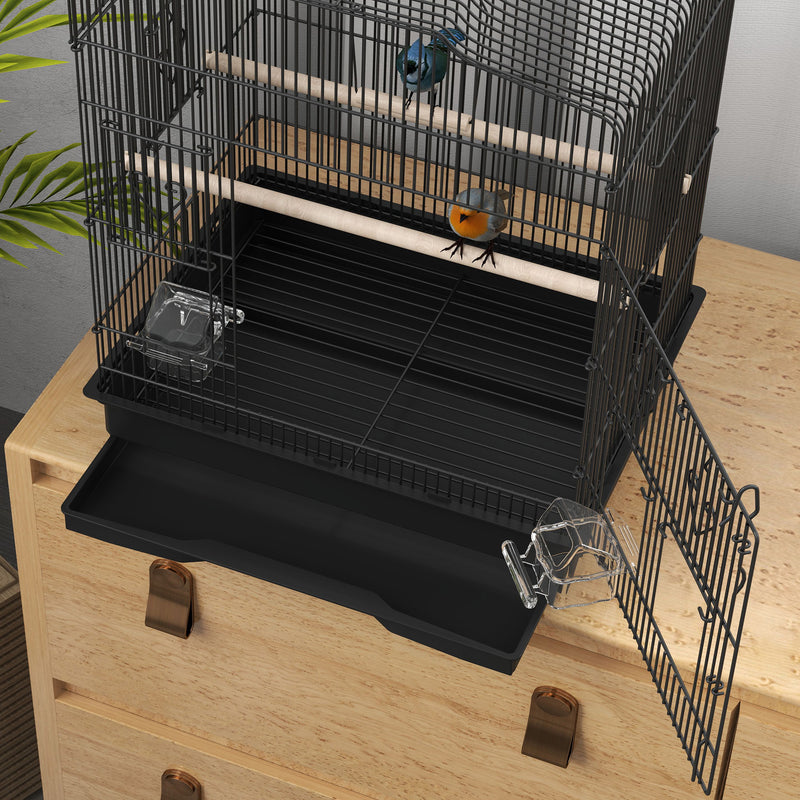 Large Metal Bird Cage with Perches Food Bowls and Swing for Budgies and Parakeets Black by PawHut