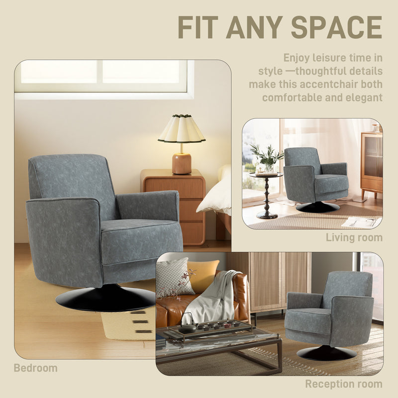 Swivel Accent Chair With Thick Upholstered Padding For Living Room Comfort Grey