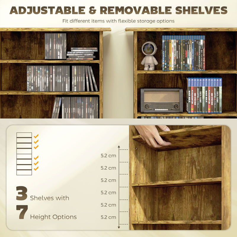 Tall CD Storage Tower Unit With 360 Degree Rotating Base For Home Organisation Rustic Brown Homcom