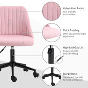 Pink Velvet Feel Armless Swivel Office Chair With Adjustable Seat by Vinsetto
