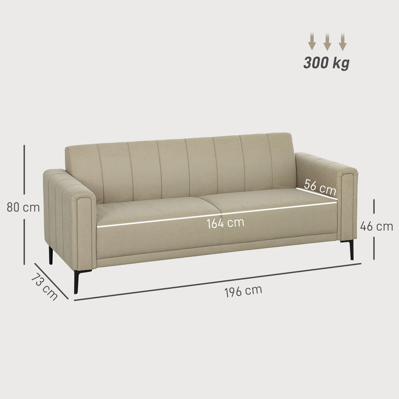 Khaki 3 Seater Fabric Sofa Upholstered Channel Tufted Couch for Living Room and Bedroom by HOMCOM