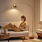 Gold Arc Floor Lamp with Black Bell Shade and Marble Base for Living Room by HOMCOM