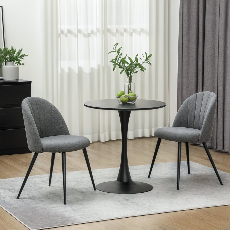 Set of 2 Grey Velvet Dining Chairs with Padded Seat and Metal Legs for Home