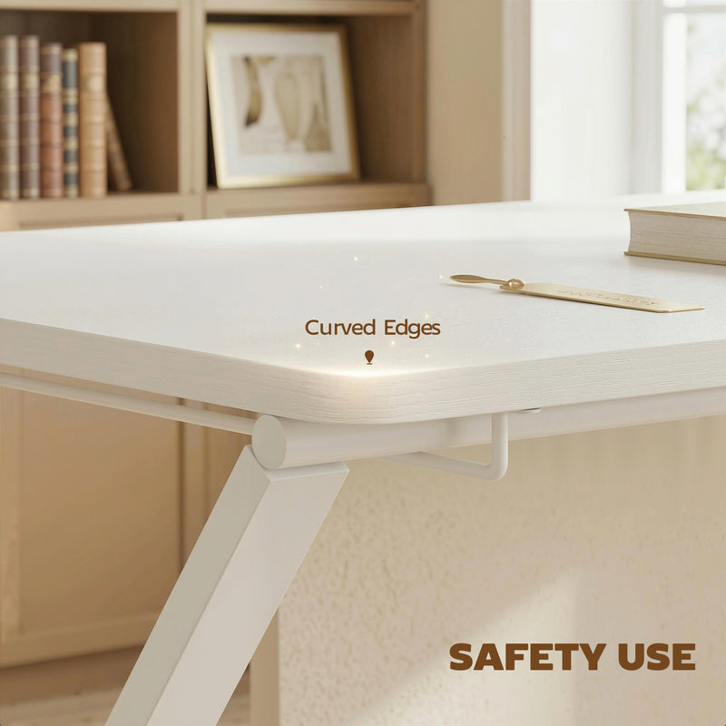 Folding Study Desk with Shelf for Small Spaces and Easy Storage White AOSOM