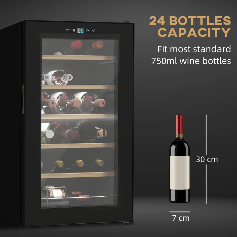 24 Bottle Wine Fridge with Digital Controls and Glass Door for Home Bar Use Black