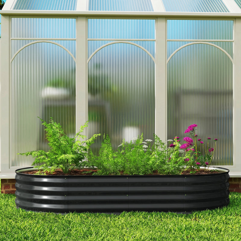 Galvanised Steel Garden Planter With Flexible Shape and Open Bottom for Healthy Plant Growth Dark Grey