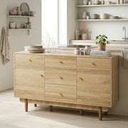 Sideboard with Drawers and Cabinets for Flexible Dining Room Storage Walnut AOSOM
