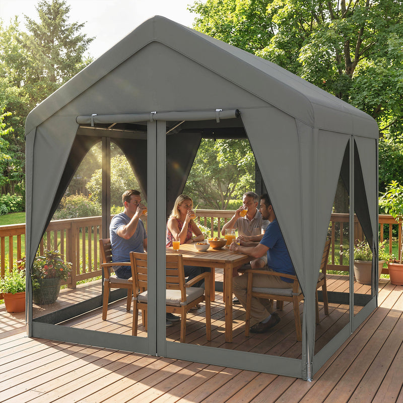 3x3m Garden Gazebo with Double-Layer Walls for Privacy and All-Weather Shelter, Dark Grey Outsunny