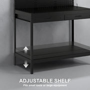 Workbench with Storage, LED Light and Power Outlets for Garage or Workshop Black AOSOM