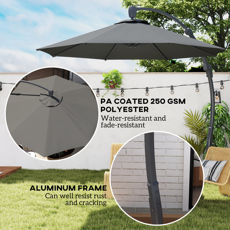 Premium Grey 3m Cantilever Parasol with Crank Handle and 360° Rotation for Garden Patio by Outsunny