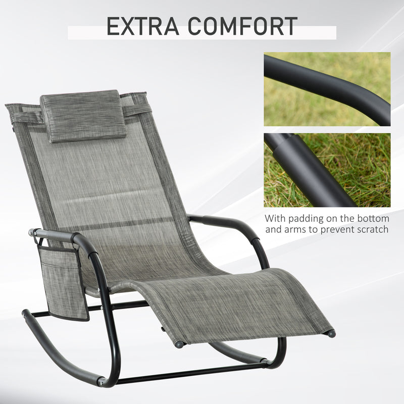 2 Piece Garden Rocking Chair Set With Mesh Lounger and Storage Bag for Patio Dark Grey AOSOM