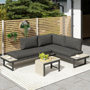 4 Seater L Shaped Aluminium Garden Furniture Set With Coffee Table Dark Grey by Outsunny