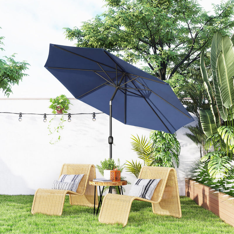 3m Garden Parasol with Large Adjustable Canopy for Sun Protection, Navy Blue