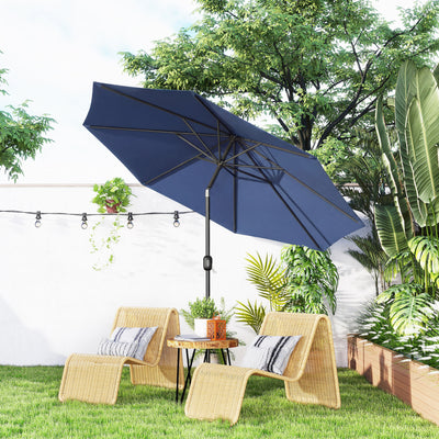 3m Garden Parasol with Large Adjustable Canopy for Sun Protection, Navy Blue Outsunny
