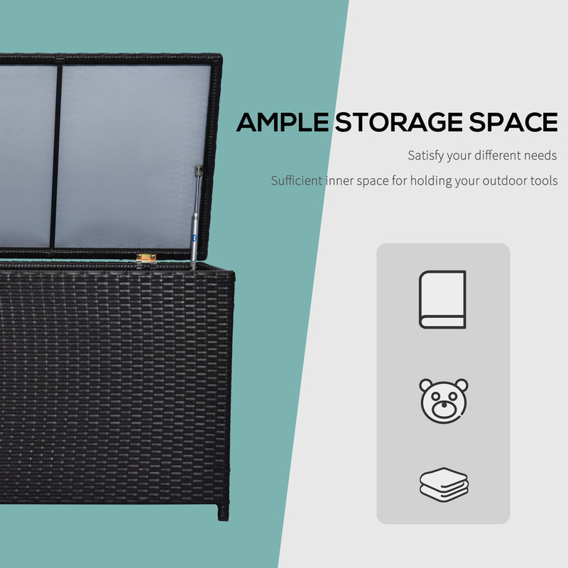 Dark Brown Rattan Garden Storage Box 284L With Gas Lift Lid For Tools And Accessories