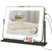 LED Light Tabletop Makeup Mirror with Adjustable Brightness Ideal for Dressing Tables, White