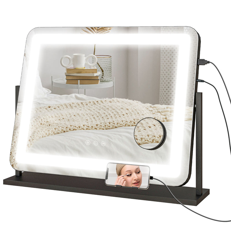 LED Light Tabletop Makeup Mirror with Adjustable Brightness Ideal for Dressing Tables, White