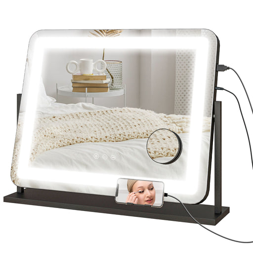 LED Light Tabletop Makeup Mirror with Adjustable Brightness Ideal for Dressing Tables, White