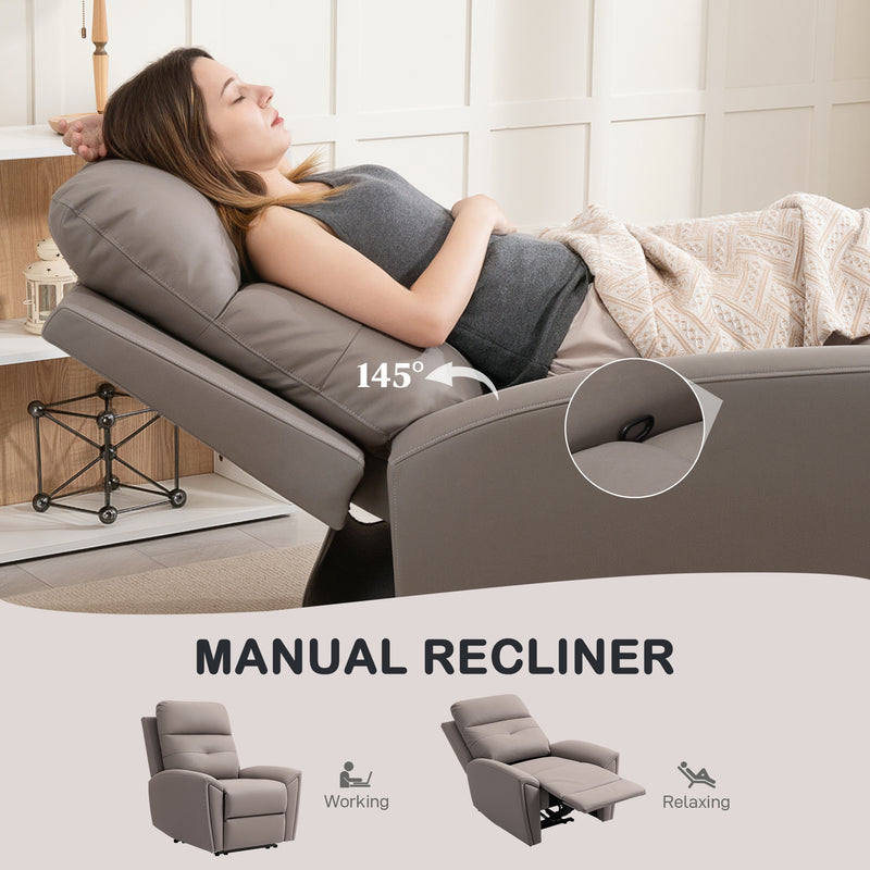 Manual Recliner Armchair with Adjustable Leg Rest for Lounge or Bedroom Comfort, Grey