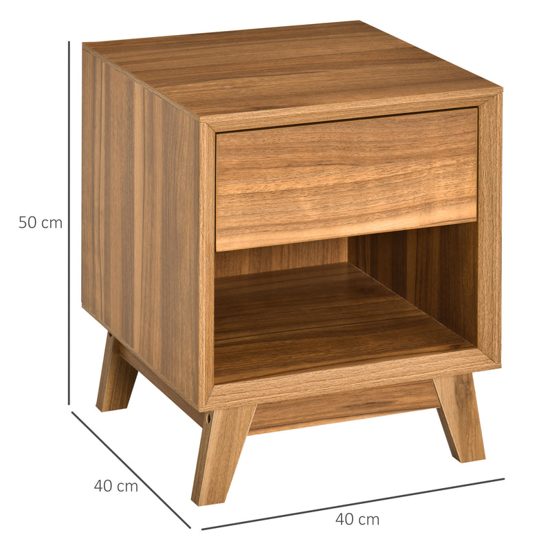 Set of 2 Bedside Tables with Drawer and Shelf Ideal for Bedroom or Lounge Walnut Brown