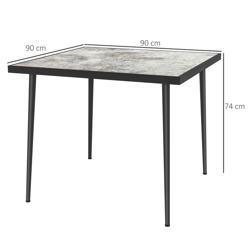 Grey Square Garden Table For 4 With Marble Effect Glass Top And Steel Frame Patio Use
