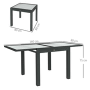 Extending Garden Dining Table Aluminium Frame Tempered Glass Black and Clear by Outsunny