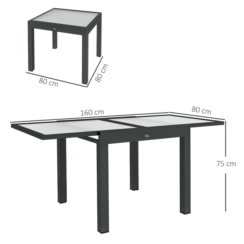 Extending Garden Dining Table Aluminium Frame Tempered Glass Black and Clear by Outsunny