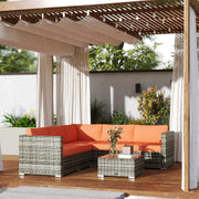 Four Piece Rattan Sofa Set with Cushions in Orange and Grey by Outsunny