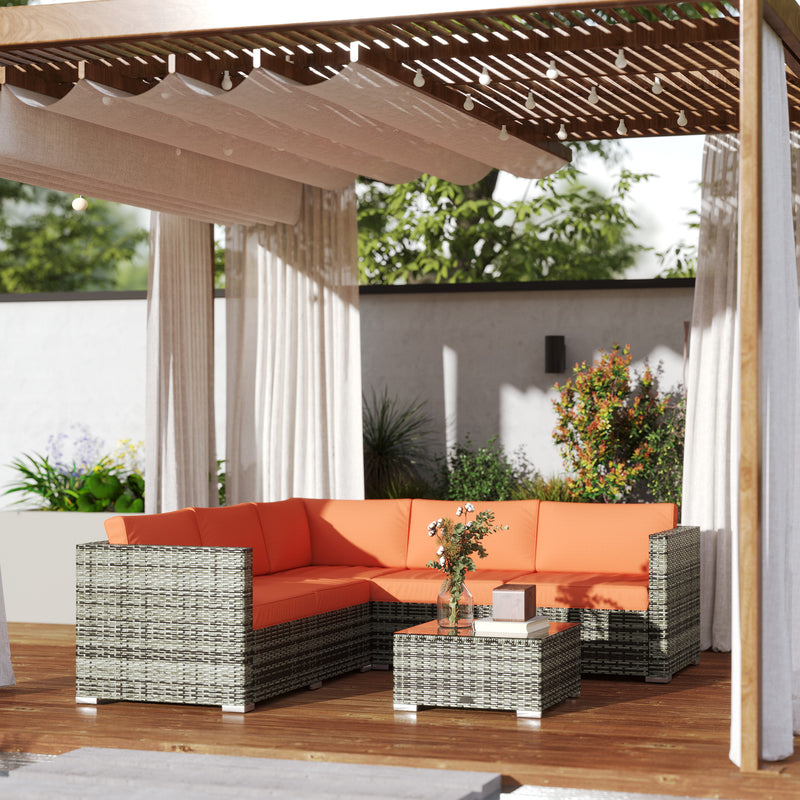 Four Piece Rattan Sofa Set with Cushions in Orange and Grey by Outsunny