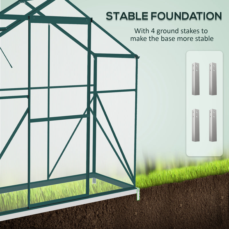 Walk In Polycarbonate Greenhouse With Sliding Door Rain Gutter And Base Frame Green