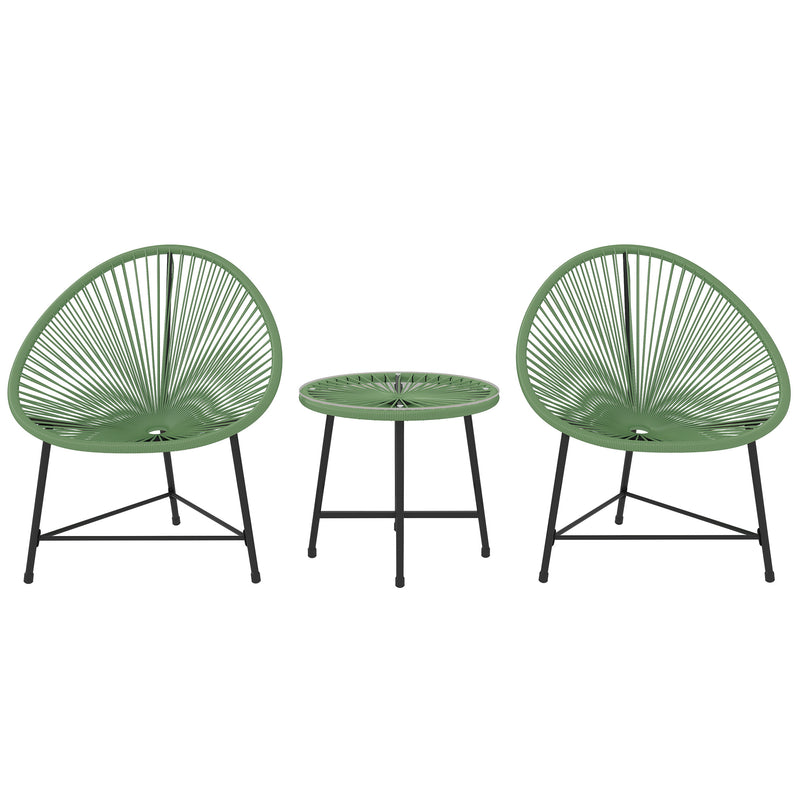 Acapulco Garden Bistro Set for 2 with Chairs and Glass Table for Small Spaces, Green